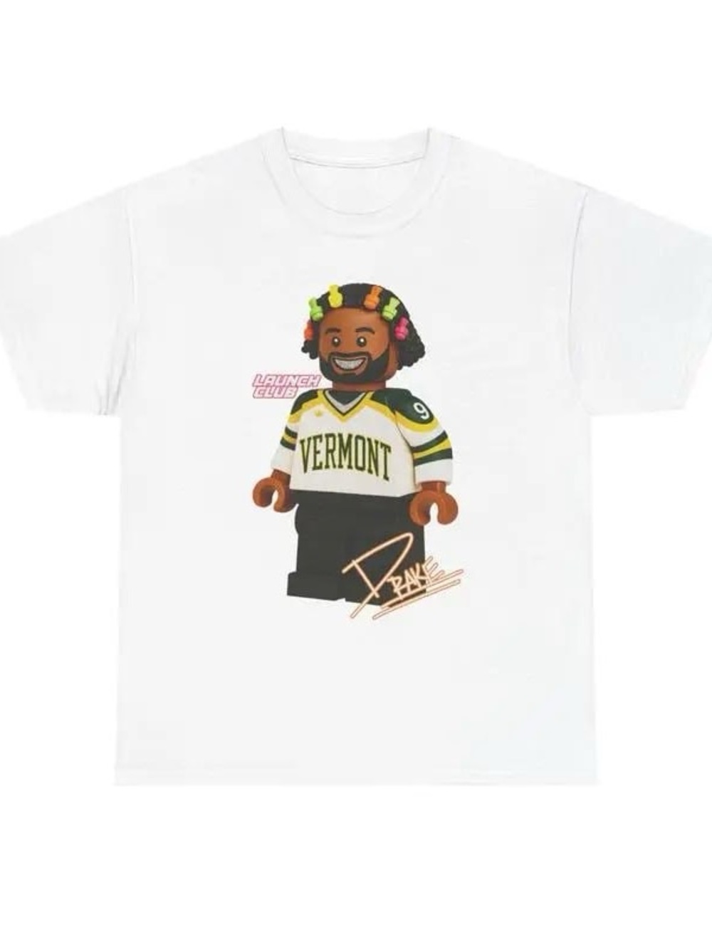 White T‑Shirt with Colorful Vermont Figure Graphic